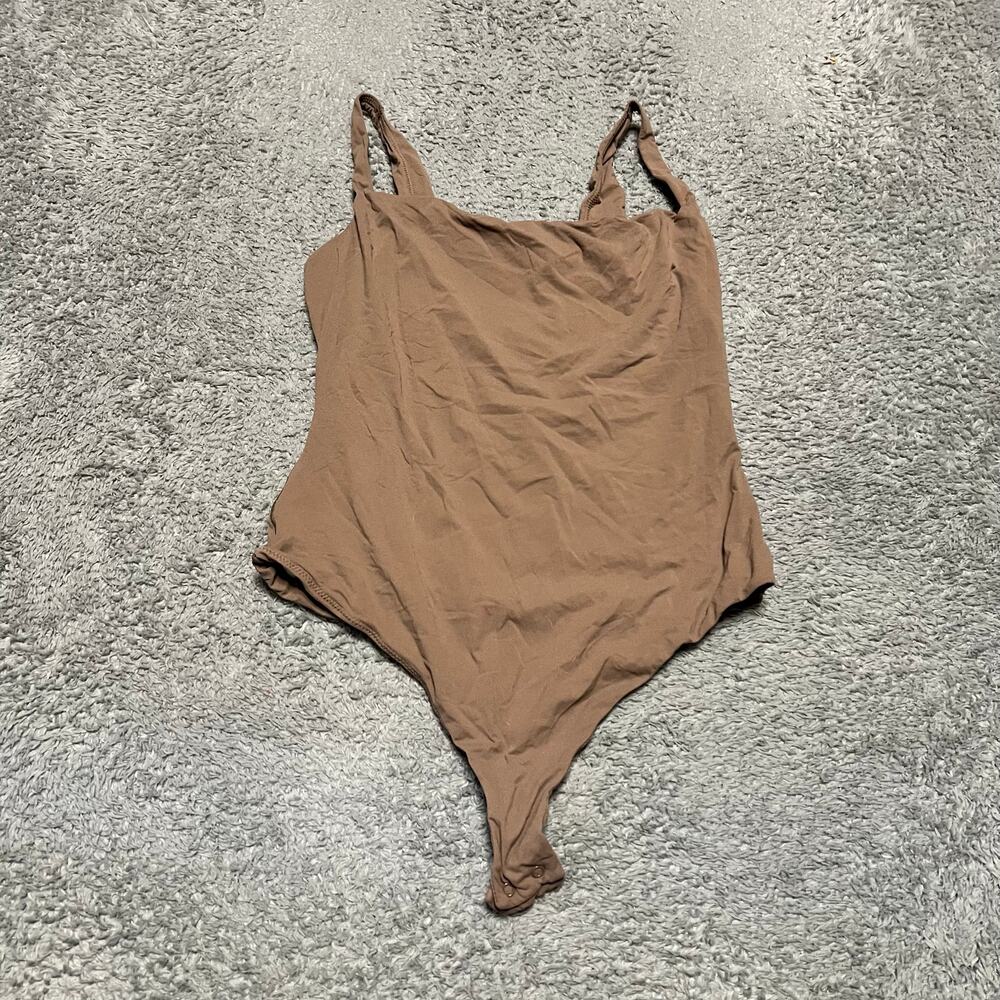 SKIMS Bodysuit Womens Large Everybody Square Neck Thong Beige Brown